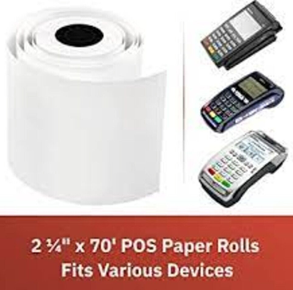 2 1/4″ X 70′ THERMAL POS RECEIPT PAPER 50 ROLLS FOR CLOVER FLEX VERIFONE