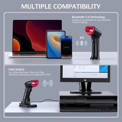 TMSL-58CR 2D Bluetooth Barcode Scanner with USB Cradle, Easy Replaceable Batt…