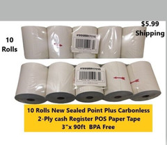 10-Pk Point Plus 3″ x 90′ Carbonless 2-Ply Cash Register POS Paper Roll Tape
