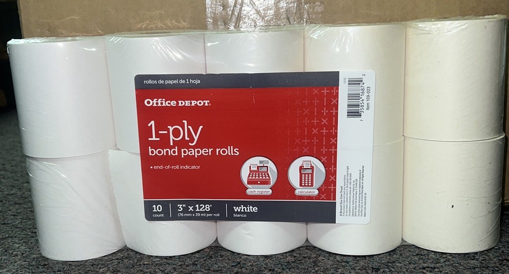 1-Ply Paper Rolls, 3in. x 128ft, White, Pack of 10, 109023 Turning Brown