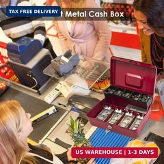 KYODOLED Locking Cash Box with Lock,Money Box with Cash Tray,Lock Safe Box with