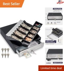 Compact 13″ Black Cash Register Drawer – 4 Bill & 5 Coin Slots, Secure Lock