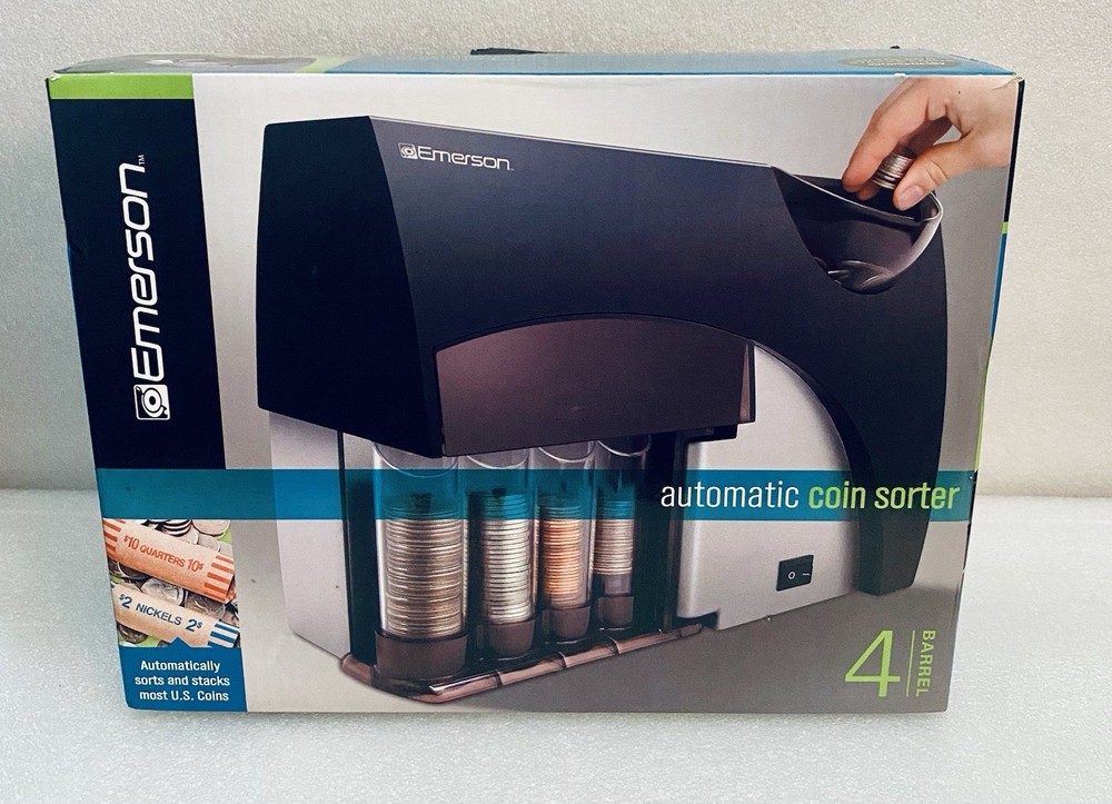 Emerson 4-Barrel Automatic Coin Sorter Plus 4 New Batteries Tested And Works
