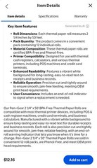 2 1/4″ X 50′ BPA Free Thermal Paper Rolls, 9 Count