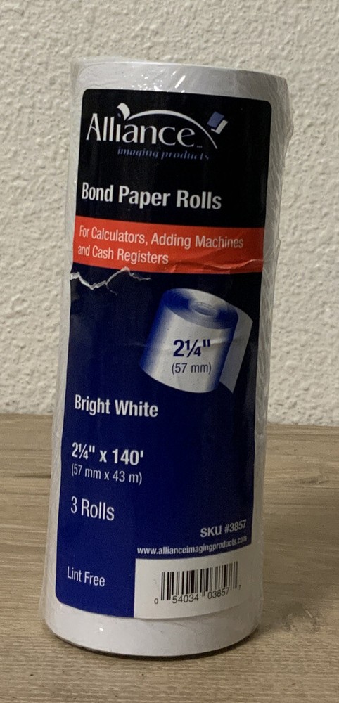 📀 Alliance Bond Paper Rolls Bright White (2 1/4” X 140’)-3 Rolls New *READ DESC