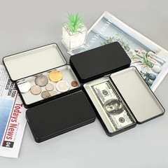 Hipiwe Metal Rectangular Cash Box with Lid – 4 Packs Currency Small, Black