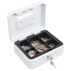 7.87×6.30×3.54 White Medium Steel Cash Box, Removable Coin Tray, Key Lock