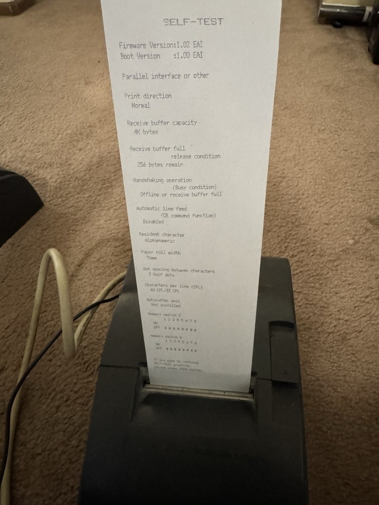 Epson TM‑U220PD POS Receipt Printer M188D – Powers On, AS‑IS