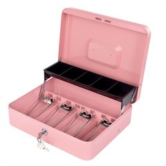 Cash Box with Money Tray and Lock, 11.8″ x 9.4″ x 3.54″, Pink 4 Keys