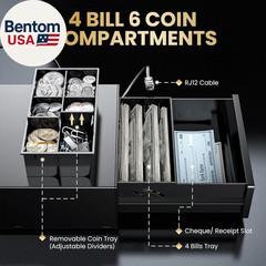 Cash Register Drawer 8″ Mini: 4 Bill 6 Coin Small Cash Drawer Auto Open with Med