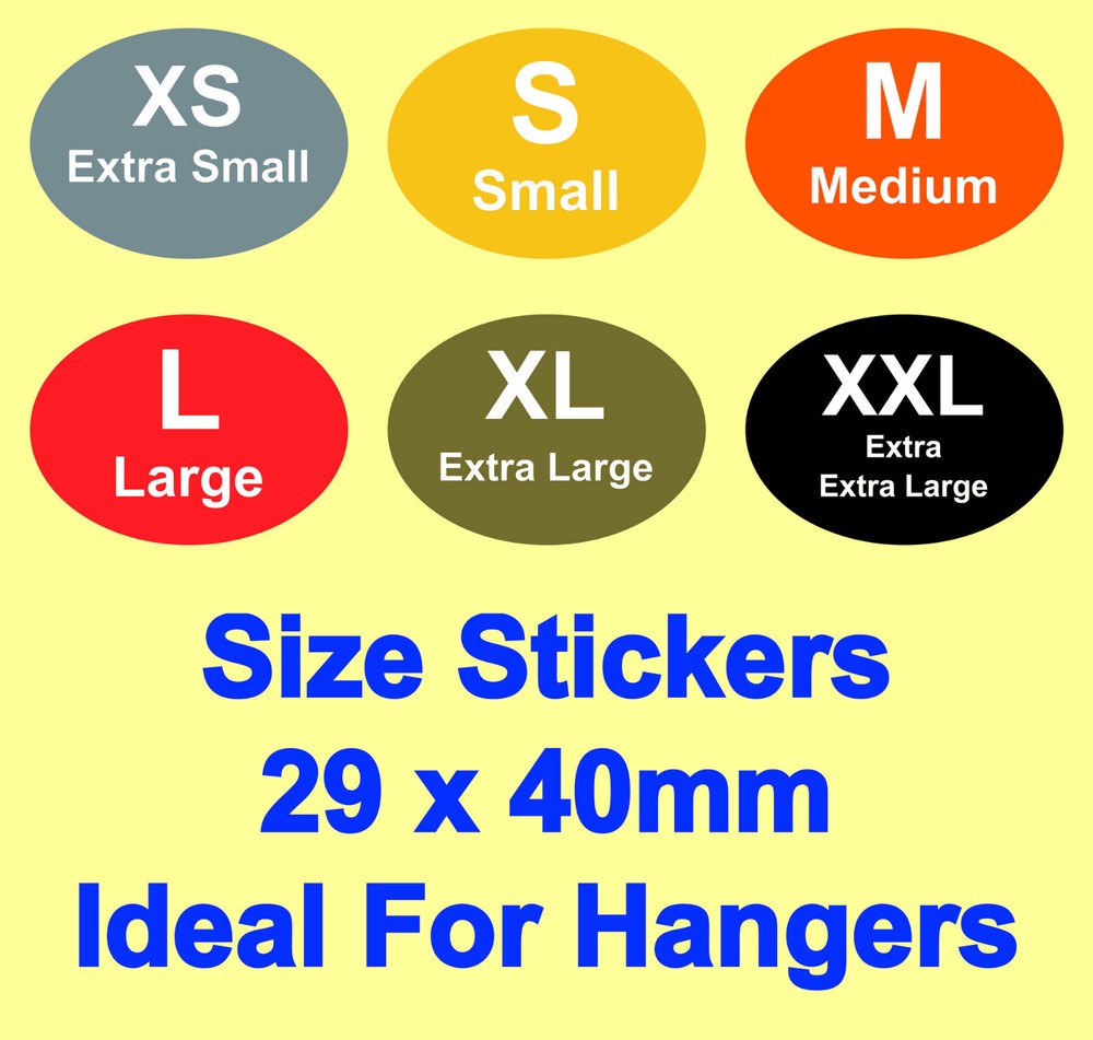 Coloured Ladies & Mens Clothes Size Stickers – Sticky Labels For Hangers