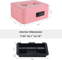 Portable Pink Cash Box Safe with Combination Lock – Freestanding, Durable Design