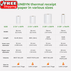 2 1/4″ Inch X 50’Ft Thermal Paper (50 Rolls), BPA Free Receipt Paper, 58Mm Therm