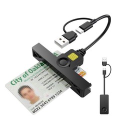 2-in-1 Type C Dual Connector CAC Card Reader, USB Smart Card Reader for Windows
