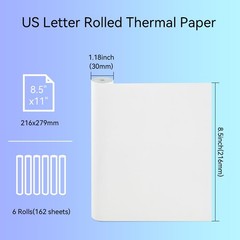 Thermal Printer Paper 8.5×11 Inch 6 PCS Rolls 162 PCS Sheets US Letter