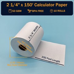 2 1/4 in x 150 ft Calculator Paper Rolls 2 1/4 Adding Machine Tape Paper Roll…