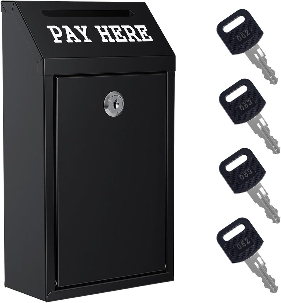 Wall Mount Money Donation Box Sumerfnt Locking Cash Slot 4 Keys Black
