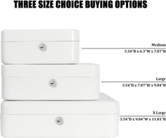 Locking Large Metal Cash Box with Money Tray, Lock Box, White