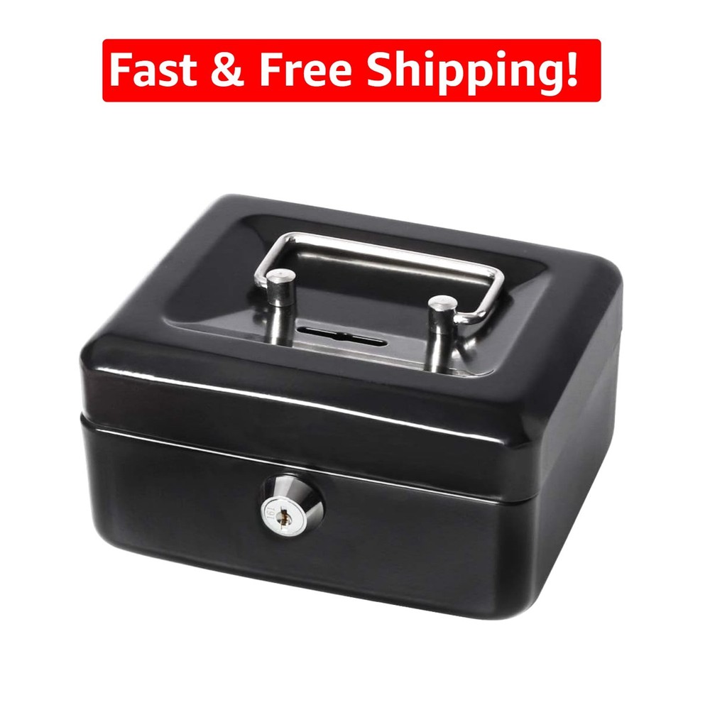 Small Portable Cash Box with Key Lock – Metal Coin Bank for Adults & Kids