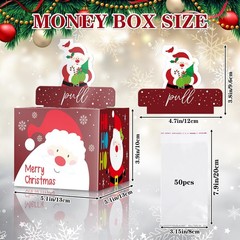 50 PCS Transparent Bags Set Christmas Surprise Cash Pull Gift Box With Card