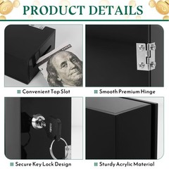 Pocket Size Acrylic Cash Box for Gambler, Winners Bank with 2 Keys Storage Ba…