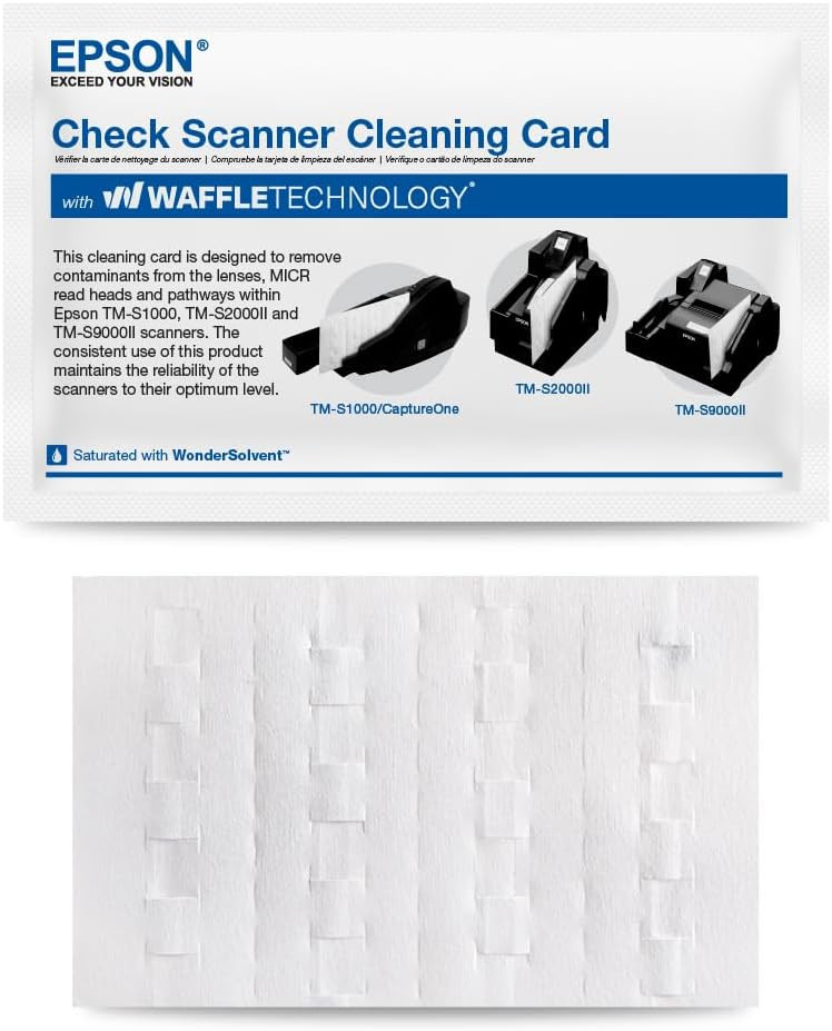 Epson CaptureOne Check Scanner Cleaning Card featuring Waffletechnology 15 Cards