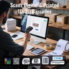 Tera 1D 2D QR Barcode Scanner Wireless and Wired with Black, Black