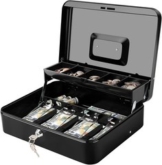 Secure Cash Box with Key Lock – Auto-Pop Spill-Proof Tray & Scratch Resistant