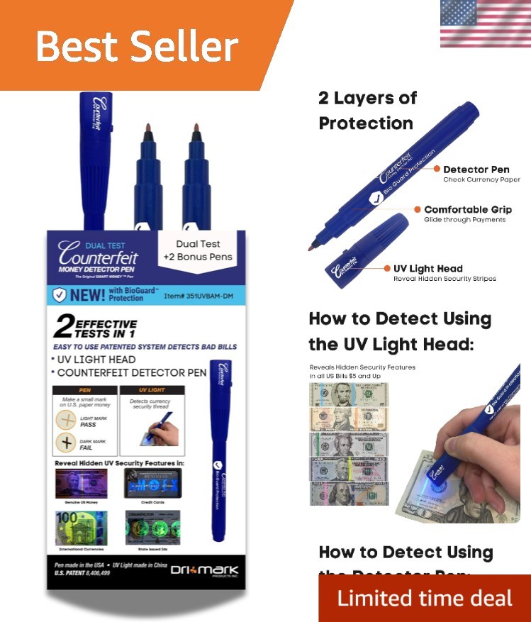 BioGuard Dual Counterfeit Money Detector Pen, UV Light Head Bonus Pack – Fak…