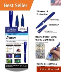 BioGuard Dual Counterfeit Money Detector Pen, UV Light Head Bonus Pack – Fak…