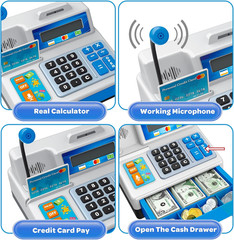 Calculator Cash Register Toy Gift for Kids Age 3, 4, 5, 6, 7, 8+ Year Old, 103 P