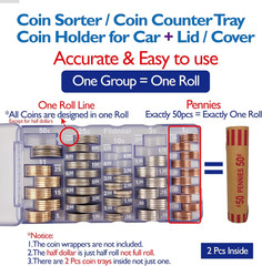 Coin Sorter Coin Counter Tray, 2Pcs Mini Coin Holder for Car, Accurate & Easy to
