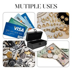 Black Lockable Money Box, Aluminium Alloy Cash Box with Coin Tray, Currency O…