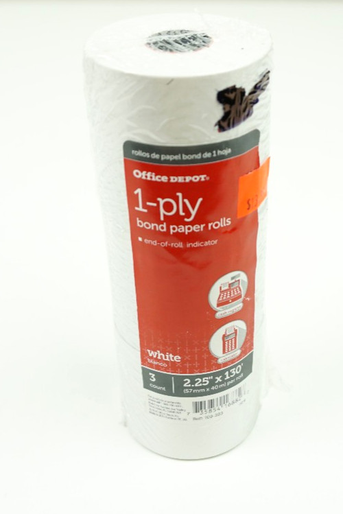 Office Depot 1-Ply Bond Paper Rolls 2.25″ X 130′ White 3 Count 109-303