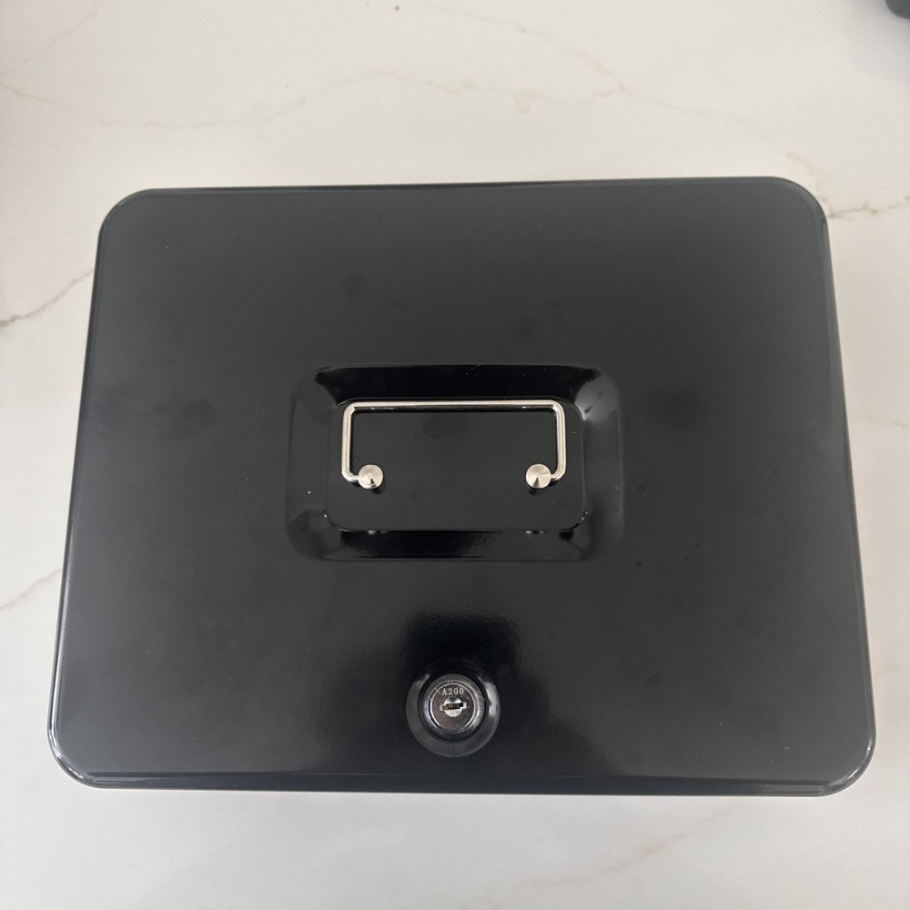 KYODOLED Locking Cash Box with Lock,Money Box with Cash Tray,Lock Safe Box with
