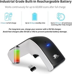 Rechargeable Wireless Scanner for 1D and 2D Barcodes with Vibration Alert