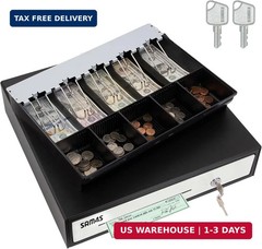 SAM4s 16″ Heavy Duty Black Manual Push Open Cash Drawer with 5Bill/5Coin Stainle