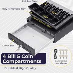 Volcora 13″ Cash Register Drawer for Point of Sale (POS) System with Fully Remov
