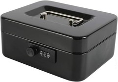 Steel Cash Box Safe with Combination Lock Removable Coin Tray Medium Black