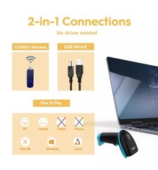 NADAMOO Wireless Barcode Scanner 328 Feet Distance USB Cordless …