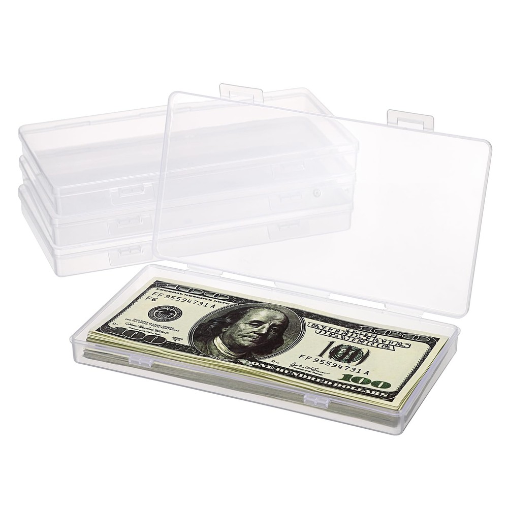 Hipiwe 4 Pack Plastic Money Organizer Clear Cash Box with 4 Pack, Transparent
