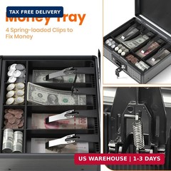 Glosen Cash Box with Lock, Money Box with Key Lock & Removable Coin Tray 13.5 *