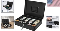 Professional 9-Compartment Cash Box – Locking Black Money Organizer with Handle