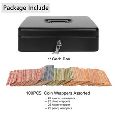 Cash Box with Key Lock and Money Tray – Metal Money Box for Cash Register, La…