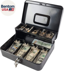 Locking Cash/Money Saving Organizer Box with Lock Safe with Key and Cash Tray, B