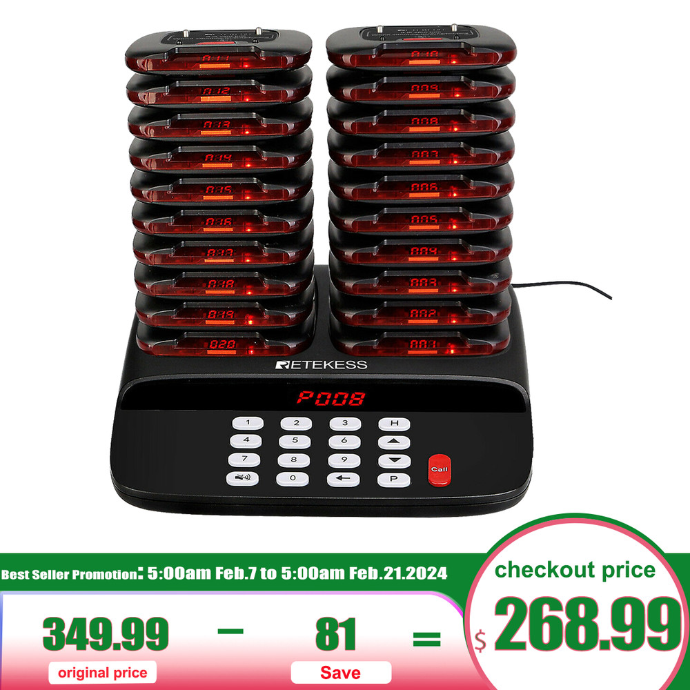 Retekess TD183 Restaurant Pager System Guest Queuing 20 Buzzers Food Truck Club