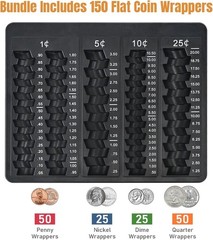 Coin Counter Tray Black Money Sorting Tray w/150 Coin Wrappers Organizer Cash Re