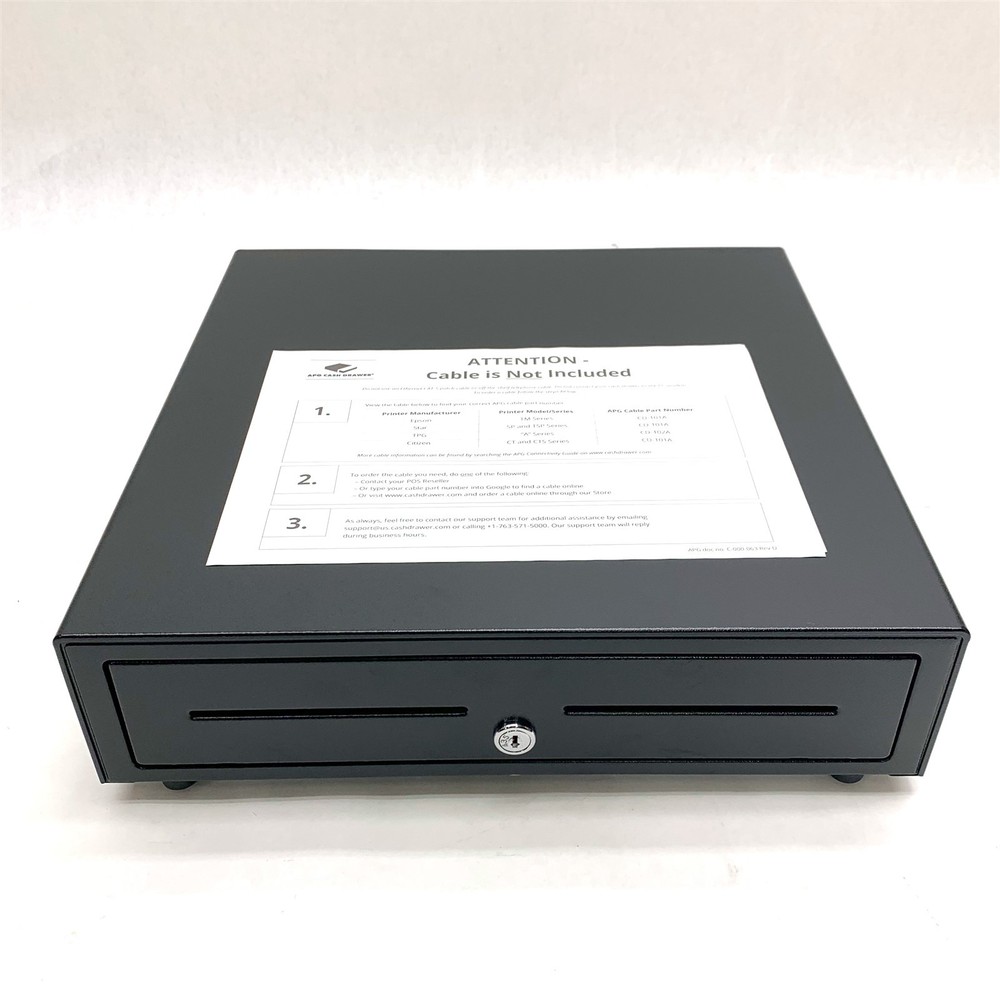 APG Vasario Cash Drawer VB320-BL1616 Lock #435 Ethernet Connect w/Keys Open Box