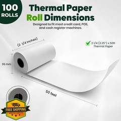 PM Company Thermal Receipt Rolls BPA-Free 2 1/4″ x 50ft Pack of 100