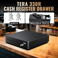 Tera 13″ Auto Open Cash Register Drawer, Heavy Duty, 4 Bill/6 Coin, 5 Keys